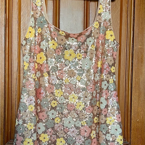 Cider Sequin Floral Dress with Pink and Gold Accents - Picture 3 of 7